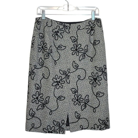 Talbots Tweed Embroidered Pencil Skirt Black White Midi Wool Career Workwear 10 - Picture 4 of 11